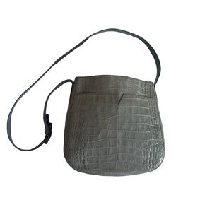 VINCE crocodile-stamped leather large gray crossbody bag